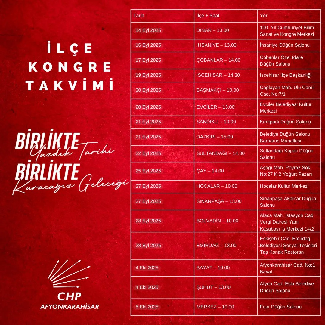 CHP Afyonkarahisar İlçe Kongre Takvimi Açıklandı