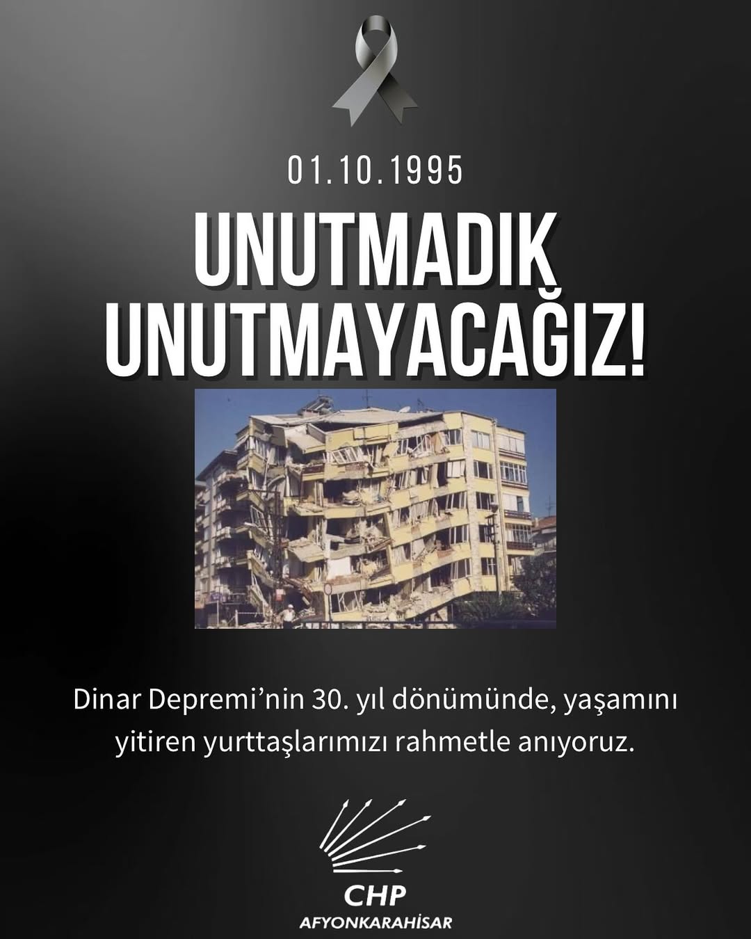Dinar Depreminin Acı Yıldönümünde Anma Mesajı Cumhuriyet Halk Partisi (CHP)