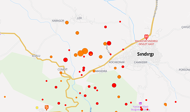 Boğaziçi Üniversitesi Kandilli Rasathanesi ve Deprem Araştırma Enstitüsü (KRDAE) verilerine