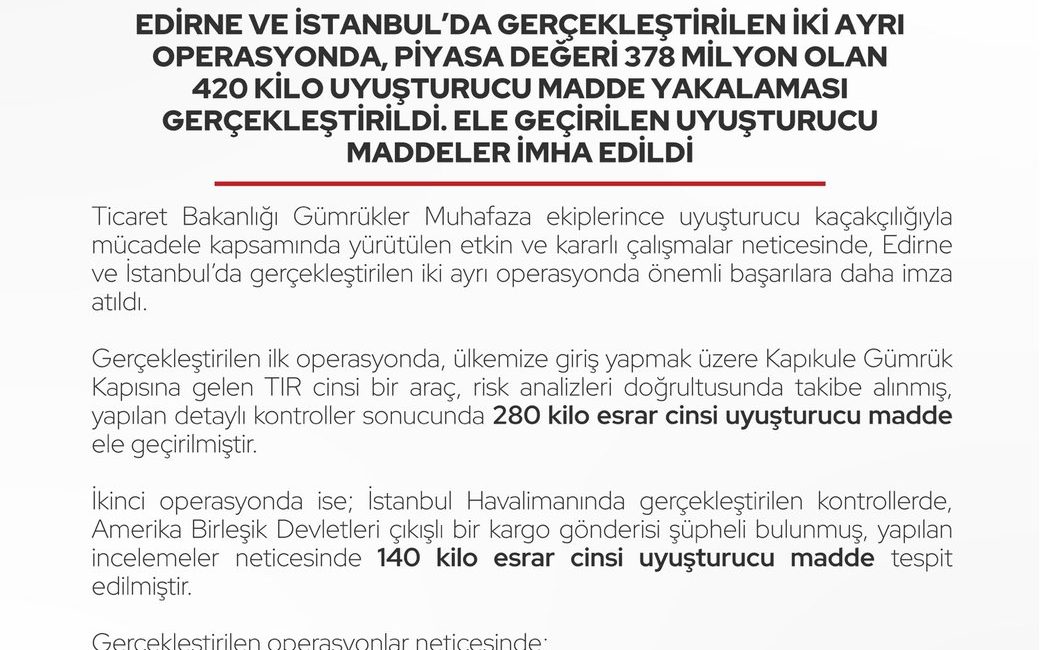 Kamuoyunu yakından ilgilendiren bu haberde, Uyuşturucu Kaçakçılığına Ağır Darbe Gümrük