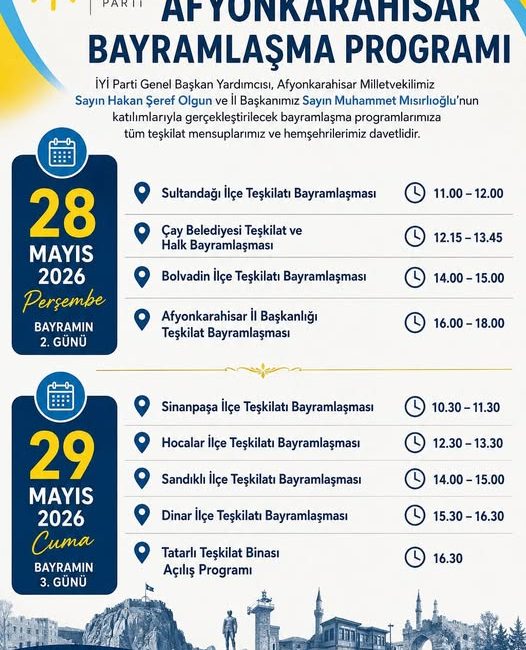 Yapılan açıklamalar doğrultusunda, İYİ Parti Afyonkarahisar İl Başkanlığı, Kurban Bayramı