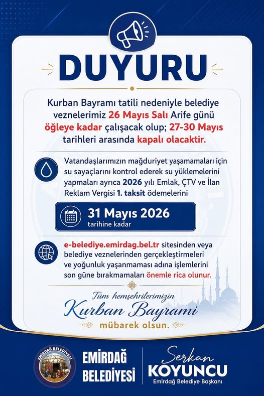 Emirdağ’da Bayram Mesaisi ve Vergi Ödemeleri İçin Son Tarih