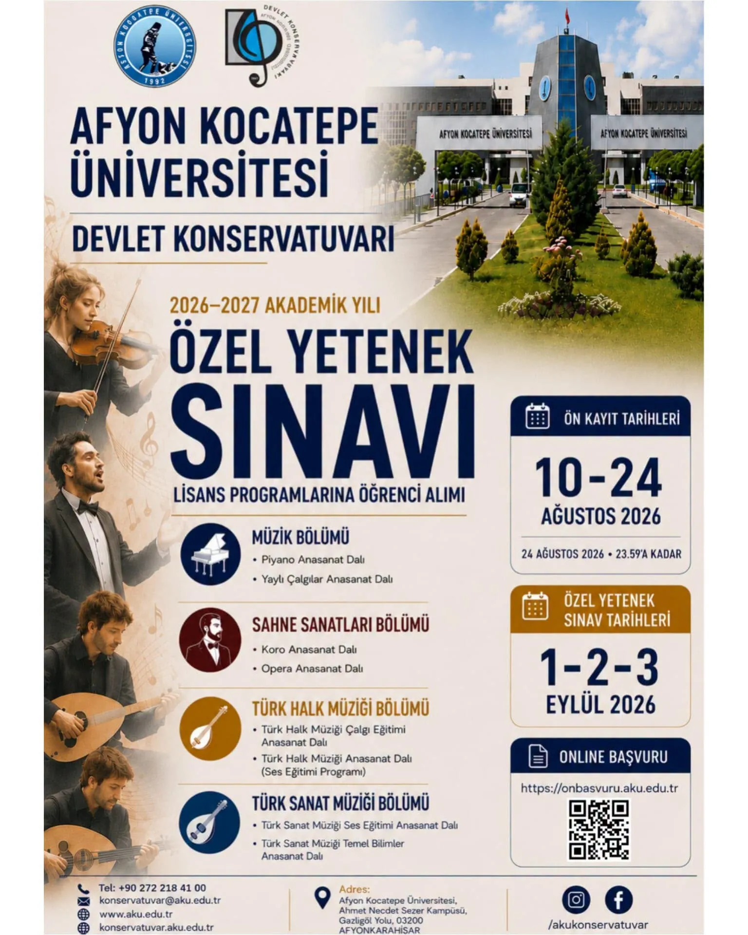 AKÜ DEVLET KONSERVATUARI SINAVLARI BAŞLIYOR